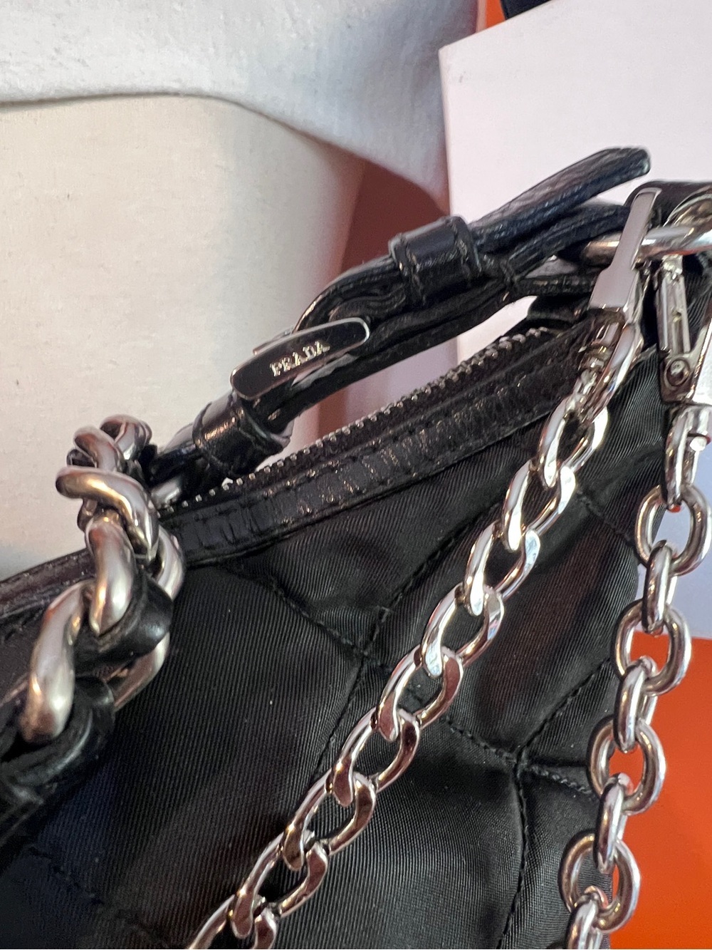 Prada⭐️Black Quilted Shoulder Bag with Silver chains inc!⭐️Offers welcome! - Picture 8 of 15